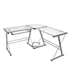 Walker Edison 3-Piece Glass L-Shaped Contemporary Desk, Silver