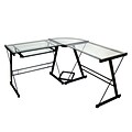 Walker Edison 3-Piece Glass L-Shaped Imperial Computer Desk, Black