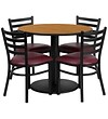 Flash Furniture 36" Round Natural Laminate Table Set W/4 Ladder Back Chairs Burgundy Vinyl Seat