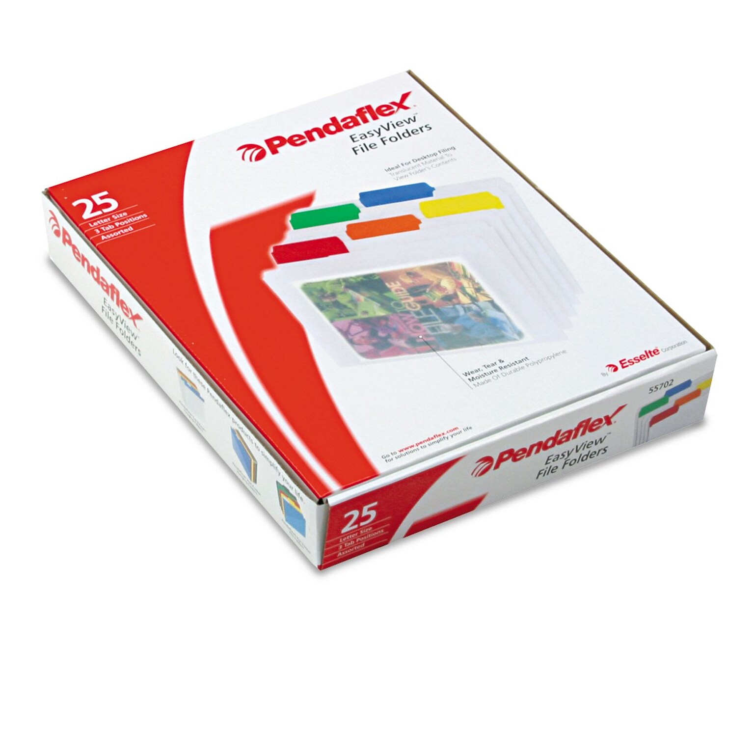 Pendaflex File Folder, 1/3-Cut Tab, Assorted, Letter Size, Clear, 25/Box (55702)