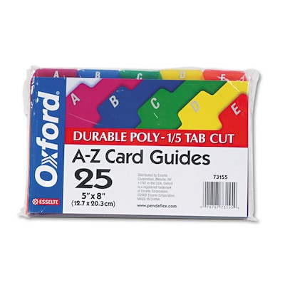 Oxford Card Guides, Alpha, 1/5 Tab, Polypropylene, 5 x 8, 25/Set