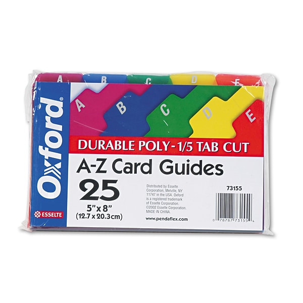 Poly Index Card Guides- A-Z or Monthly, 4x6, 5 Tab, Assorted