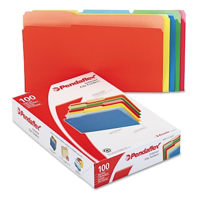 Pendaflex Interior File Folders, 1/3-Cut Tab, Legal, Bright Assorted, 100/Box