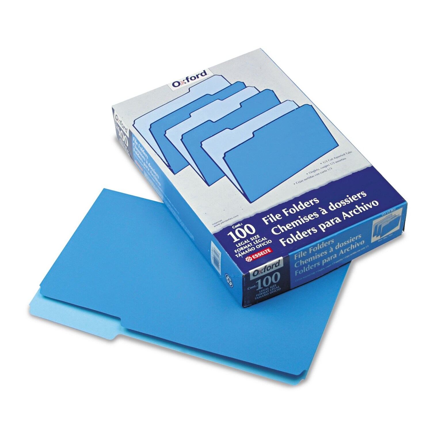 Pantaflex File Folders, Recycled, 2-Tone Blue, Legal Size, Top Tab, 1/3 Cut, 100/Box