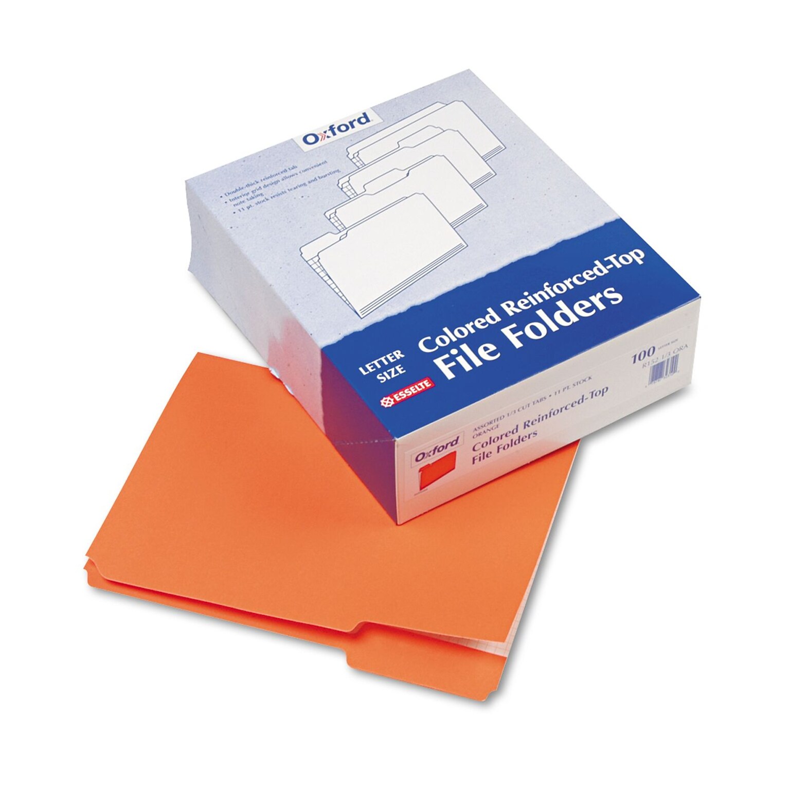 Pendaflex File Folder, 1/3-Cut Tab, Assorted, Letter Size, Orange, 100/Box (R152 1/3 ORA)