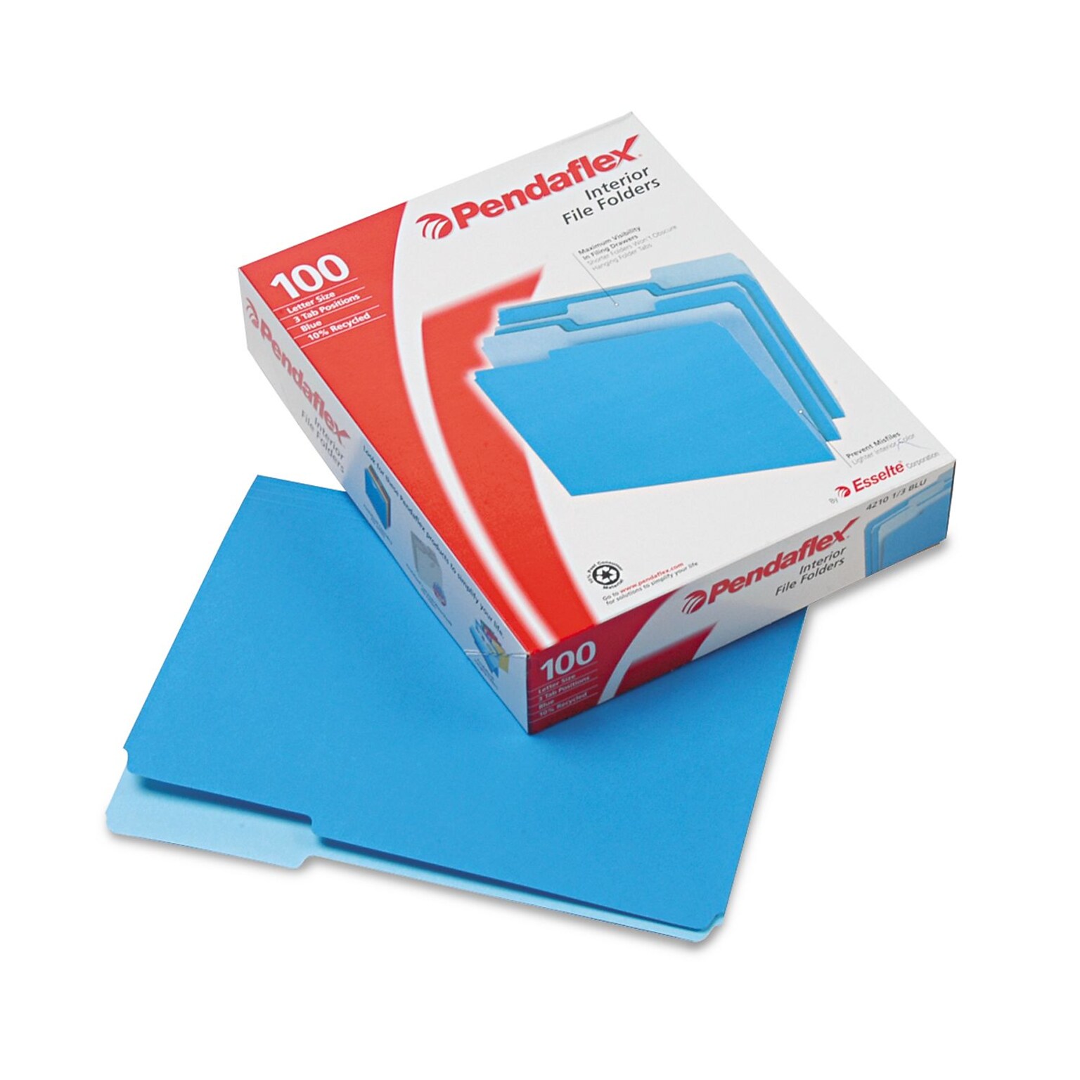 Pendaflex Recycled File Folder, 1/3-Cut Tab, Assorted, Letter Size, Blue, 100/Box (4210 1/3 BLU)