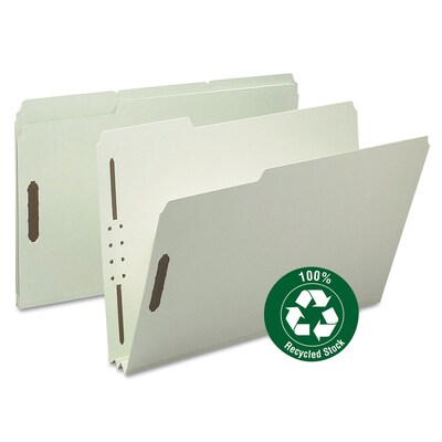 Smead 100% Recycled Heavy Duty Pressboard Classification Folder, 2" Expansion, Legal Size, Gray/Green, 25/Box (20004)