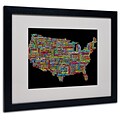 Michael Tompsett US Cities Text Map II Matted Framed Art - 11x14 Inches - Wood Frame