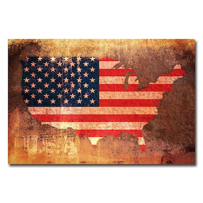 Trademark Fine Art Michael Tompsett US Flag Map Canvas Art 22x32 Inches