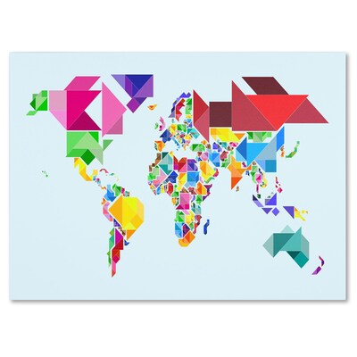 Trademark Fine Art Michael Tompsett Tangram Worldmap Canvas Art 30x47 Inches