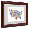 Michael Tompsett USA States Text Map 3 Matted Framed Art - 11x14 Inches - Wood Frame