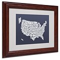 Michael Tompsett SLATE-USA States Text Map Matted Framed - 11x14 Inches - Wood Frame