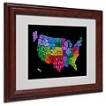 Michael Tompsett USA States Txt Map Matted Framed Art - 11x14 Inches - Wood Frame