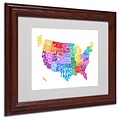 Michael Tompsett USA States Txt Map 3 Matted Framed Art - 16x20 Inches - Wood Frame