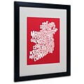 Michael Tompsett RED-Ireland Text Map Matted Framed Art - 11x14 Inches - Wood Frame