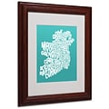Michael Tompsett TURQOISE-Ireland Text Map Matted Framed - 11x14 Inches - Wood Frame