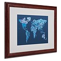 Michael Tompsett World Text Map 2 Matted Framed Art - 16x20 Inches - Wood Frame