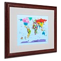 Michael Tompsett Childrens World Map Matted Framed Art - 16x20 Inches - Wood Frame