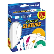 Maxell® CD/DVD Sleeves, White, 100/Pack
