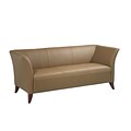 Office Star OSP Designs Leather Sofa With Cherry Finish Legs, Taupe
