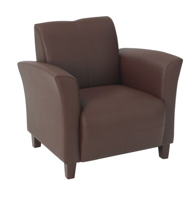 Office Star OSP Designs Eco Leather Breeze Club Chair With Cherry Finish Legs, Wine