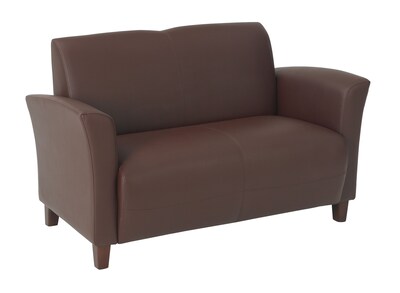 Office Star OSP Designs Eco Leather Love Seat With Cherry Finish Legs, Wine