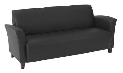 Office Star OSP Designs Eco Leather Sofa With Cherry Finish Legs, Black