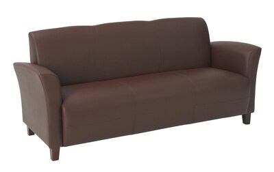 Office Star OSP Designs Eco Leather Sofa With Cherry Finish Legs, Wine