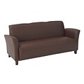 Office Star OSP Designs Eco Leather Sofa With Cherry Finish Legs, Wine