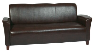 Office Star OSP Designs Eco Leather Sofa With Cherry Finish Legs, Mocha