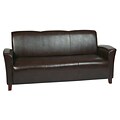 Office Star OSP Designs Eco Leather Sofa With Cherry Finish Legs, Mocha