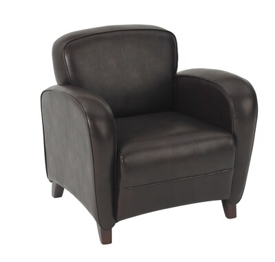 Office Star OSP Designs Eco Leather Club Chair With Cherry Finish Legs, Mocha