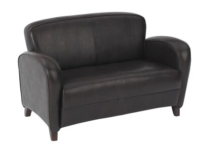 Office Star OSP Designs Leather Love Seat With Cherry Finish Legs, Mocha