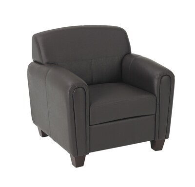 Office Star OSP Designs Faux Leather Pillar Club Chair With Cherry Finish Legs, Espresso