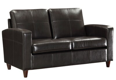 Office Star OSP Designs Eco Leather Love Seat With Espresso Finish Legs, Espresso