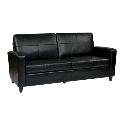 Office Star OSP Designs Eco Leather Sofa With Espresso Finish Legs, Black