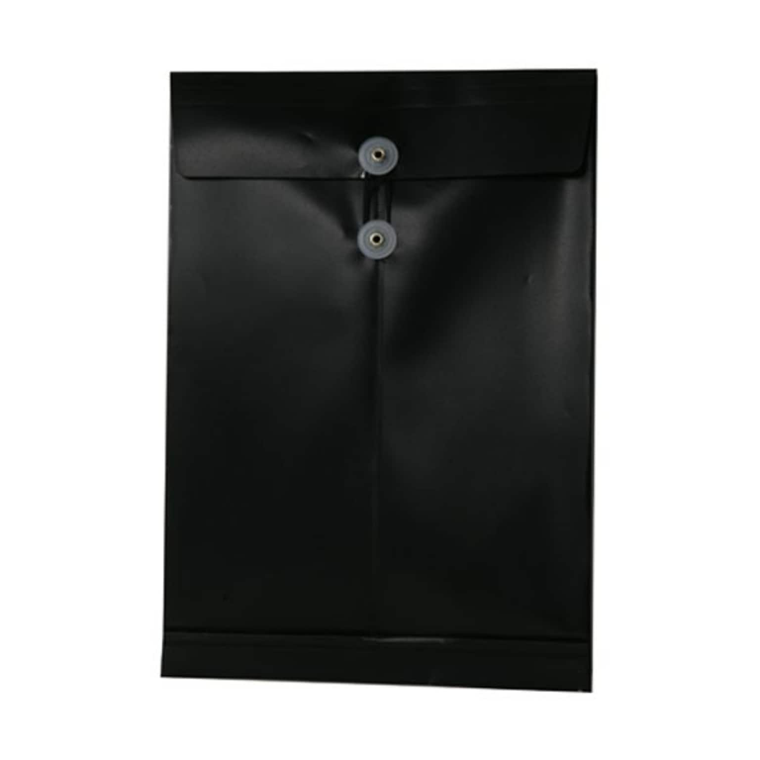 JAM Paper® Plastic Envelopes with Button and String Tie Closure, Legal Open End, 9.75 x 14.5, Black Poly, 12/pack (119B1BL)