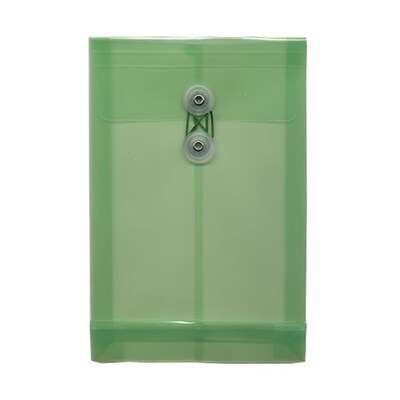JAM Paper® Plastic Envelopes with Button and String Tie Closure, Open End, 6.25 x 9.25, Green, 12/Pa