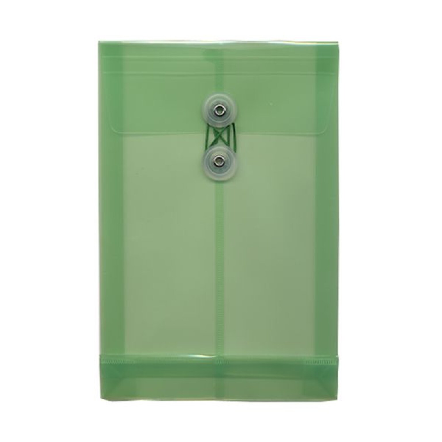 JAM Paper® Plastic Envelopes with Button and String Tie Closure, Open End, 6.25 x 9.25, Green, 12/Pack (472B1GR)