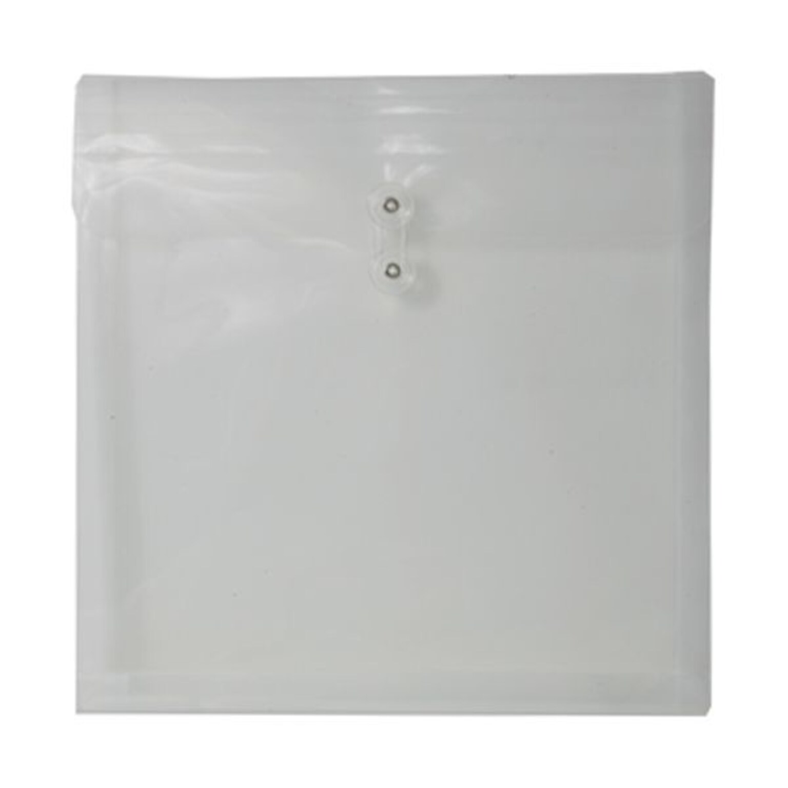 JAM Paper® Plastic Envelopes with Button and String Tie Closure, 13 x 13 square, Clear Poly, 12/pack (1241705)