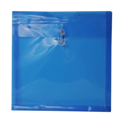 JAM Paper® Plastic Envelopes with Button and String Tie Closure, 13 x 13 square, Blue Poly, 12/pack