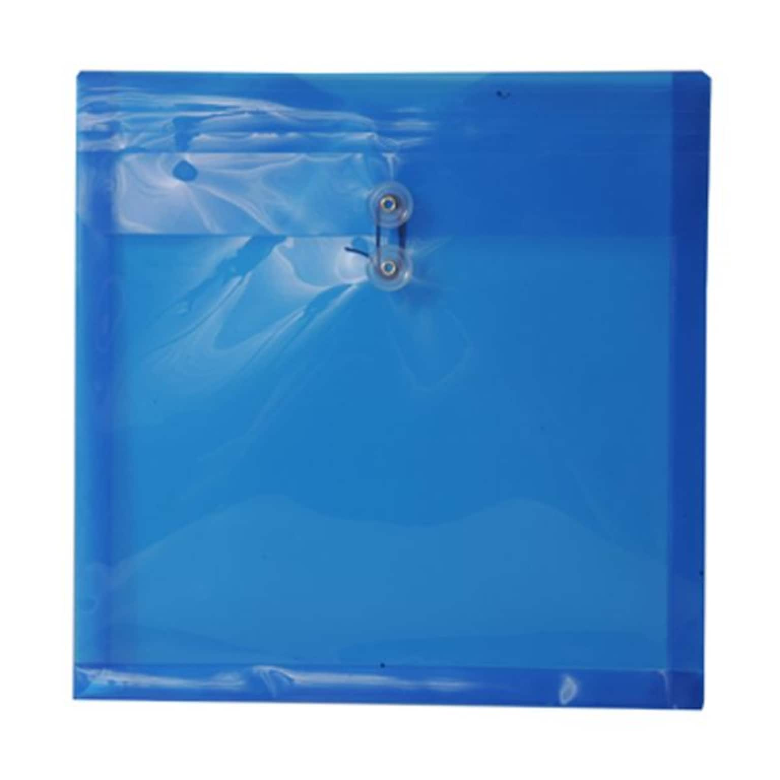 JAM Paper® Plastic Envelopes with Button and String Tie Closure, 13 x 13 square, Blue Poly, 12/pack (1241709)