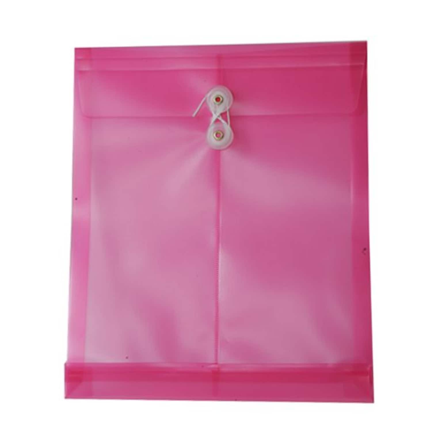 JAM Paper® Plastic Envelopes with Button and String Tie Closure, Letter Open End, 9.75 x 11.75, Hot Pink Poly, 12/pack (1221557)