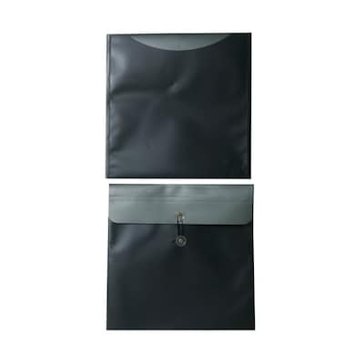 JAM Paper® Plastic Envelopes with Button and String Tie Closure, 13 x 13 square, Charcoal Blue Poly,