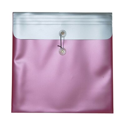JAM Paper® Plastic Envelopes with Button and String Tie Closure, 13 x 13 square, Metallic Pink Poly, 12/pack (15852)