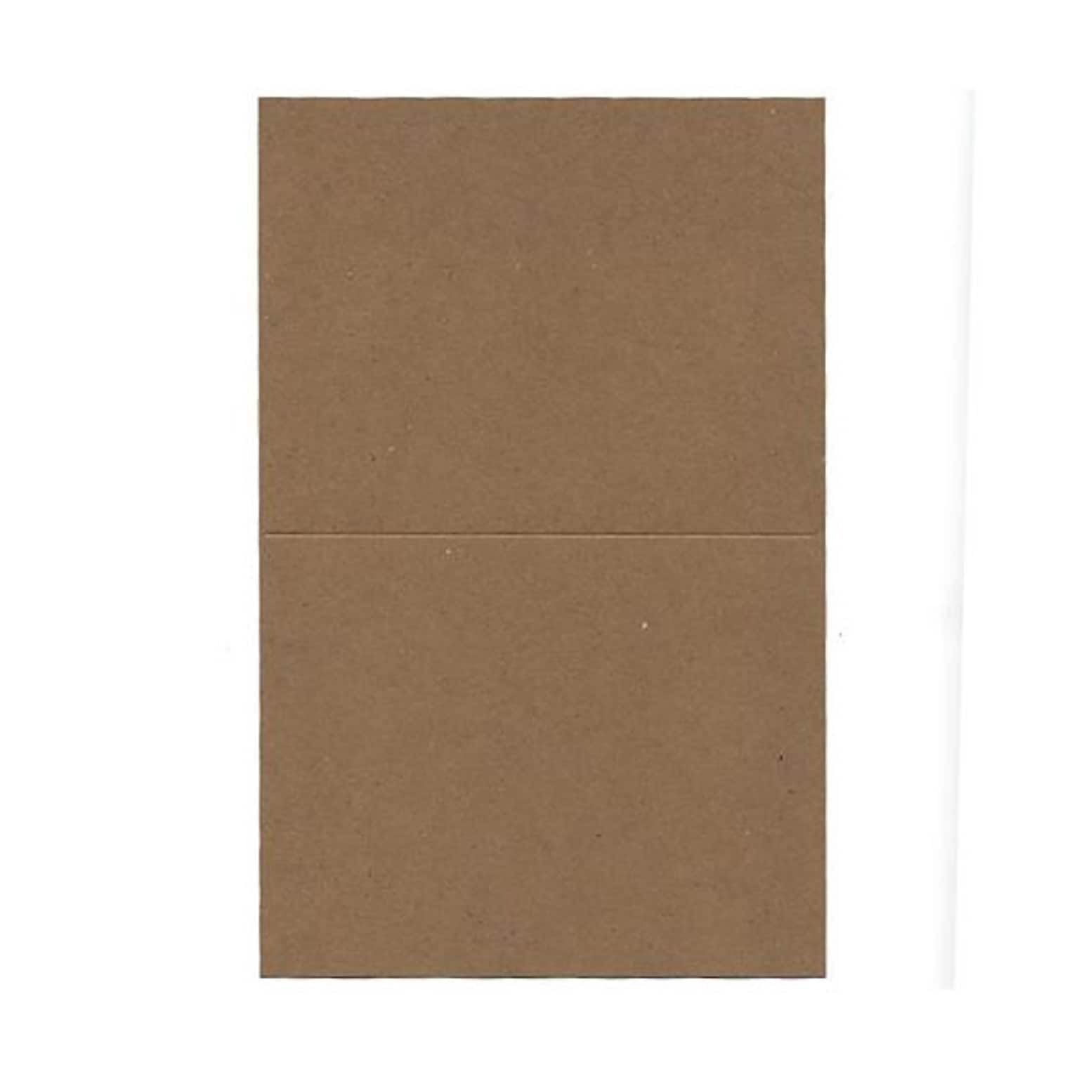 JAM Paper® Blank Foldover Cards, A2 size, 4 3/8 x 5 7/16, 60lb Brown Kraft Paper Bag Recycled, 25/pack (530910828)