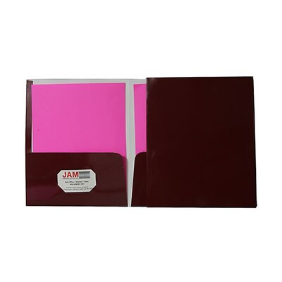 JAM Paper Glossy 2-Pocket Portfolio Folder, Maroon Burgundy, 6/Pack (V0312403D)