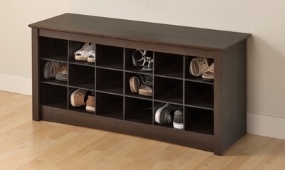 Prepac™ Composite Wood Shoe Storage Cubbie Bench, Espresso