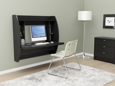 Prepac 42'' W L-Shape Metal Contemporary Wall Mounted Desk, Black (BEHW-0200-1)