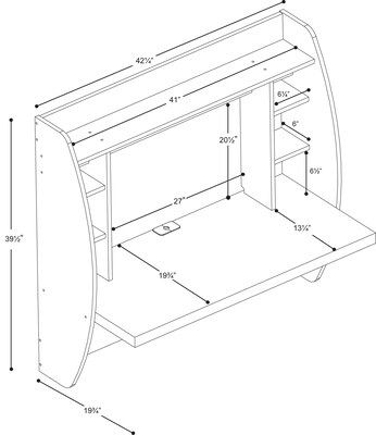 Prepac 42'' W L-Shape Metal Contemporary Wall Mounted Desk, Black (BEHW-0200-1)